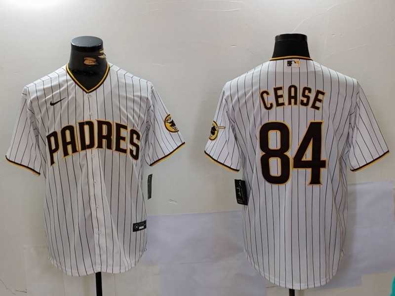 Men%27s San Diego Padres #84 Dylan Cease White Team Logo Stitched Cool Base Nike Jersey